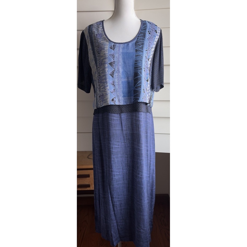 Vtg 90s Blue Dress L Phoebe Buffay Teacher Artsy Boho Artsy Boho Midi Rayon USA